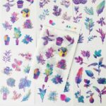 6 Sheets/Pack Purple Gradient Leaf Flowers Paper Stickers Decorative Album Diary Hand Account Decor